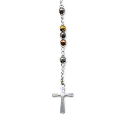 Traditional Tri Tone Rosary Necklace Five Decade Catholic Prayer Beads 3 mm - Tree of Life