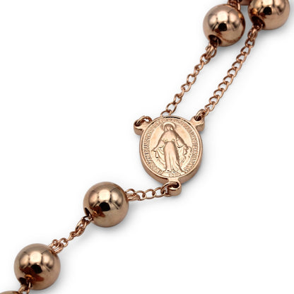 Traditional Rose Gold Rosary Necklace Five Decade Catholic Prayer Beads 10mm - Tree of Life