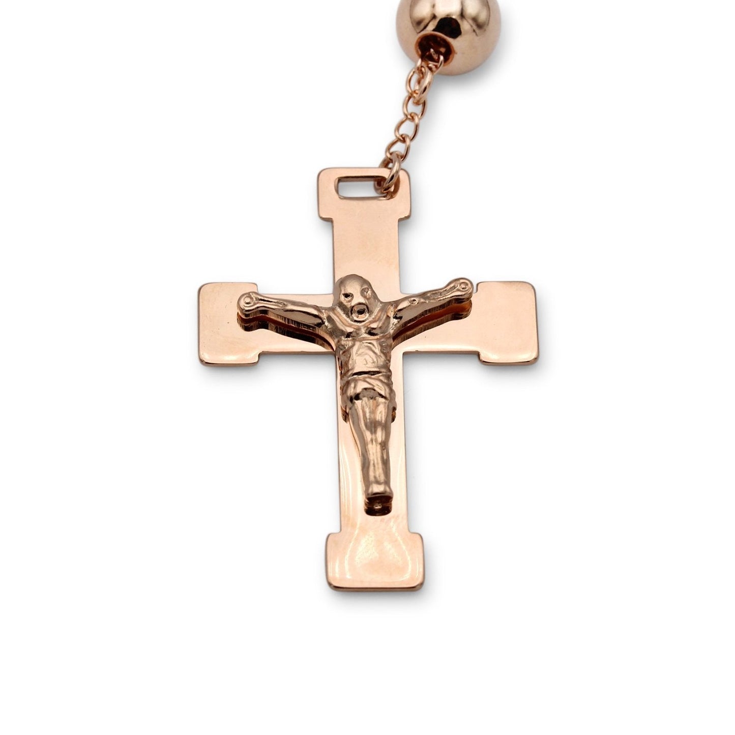 Traditional Rose Gold Rosary Necklace Five Decade Catholic Prayer Beads 10mm - Tree of Life