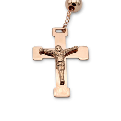 Traditional Rose Gold Rosary Necklace Five Decade Catholic Prayer Beads 10mm - Tree of Life
