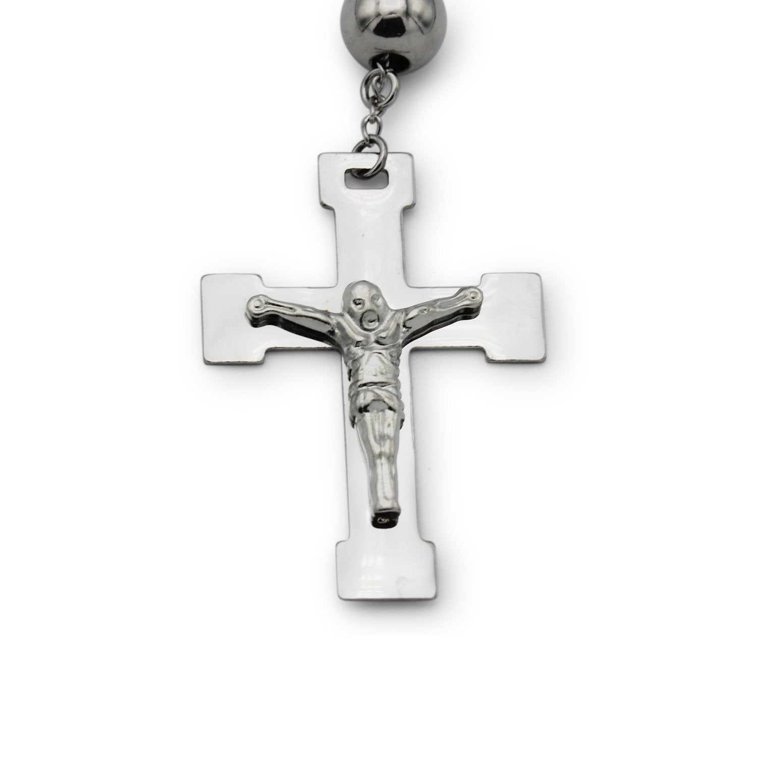Traditional Rosary Necklace Five Decade Silver Black Catholic Prayer Beads 10 mm - Tree of Life