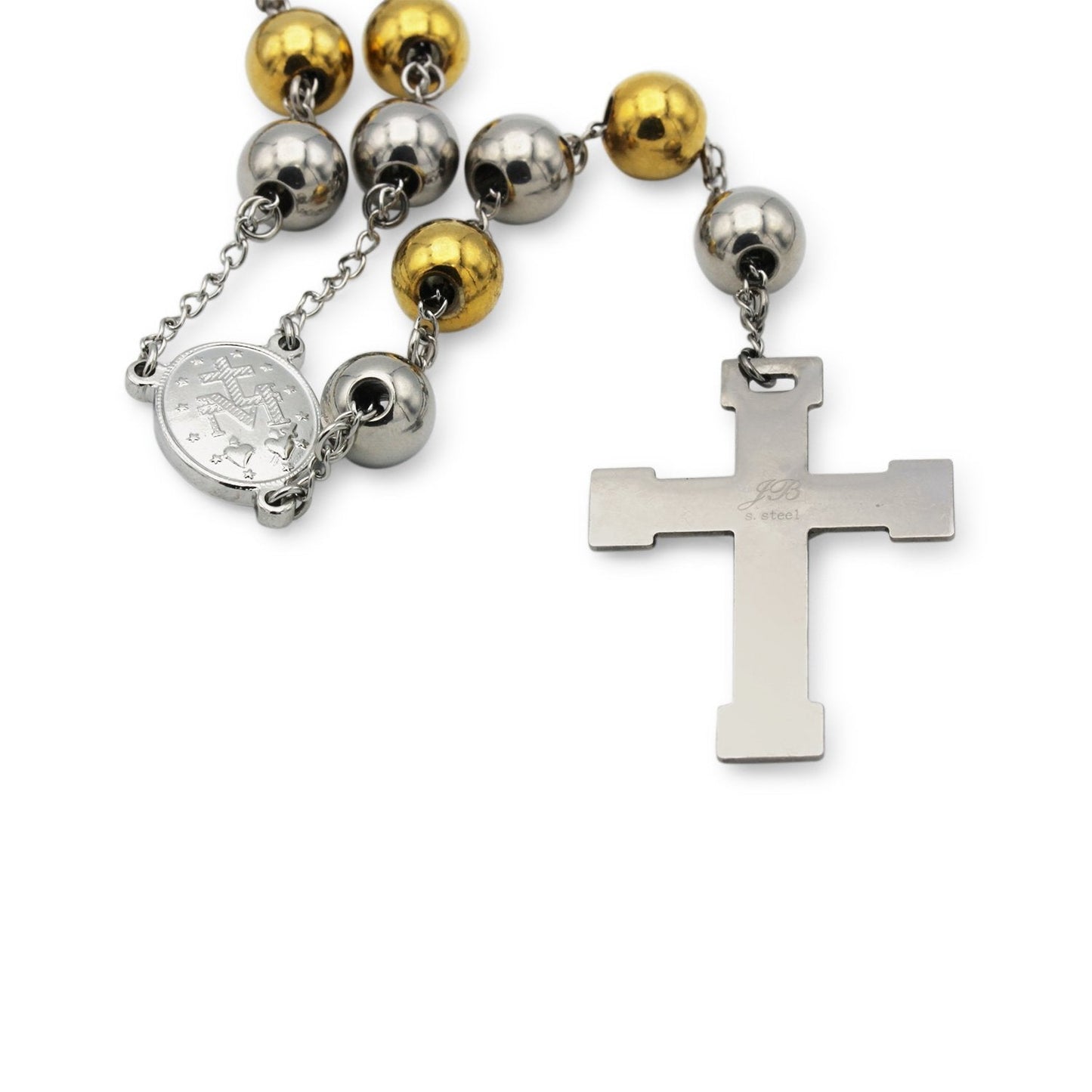 Traditional Rosary Necklace Five Decade Silver Gold Catholic Prayer Beads 10 mm - Tree of Life