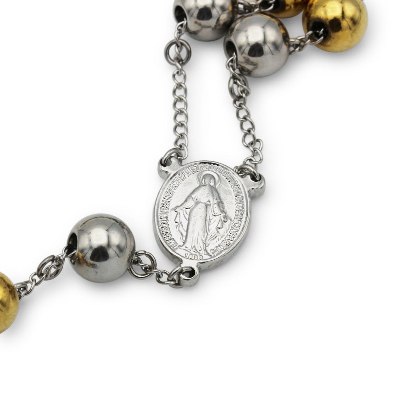 Traditional Rosary Necklace Five Decade Silver Gold Catholic Prayer Beads 10 mm - Tree of Life