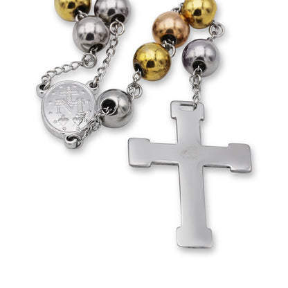 Traditional Tri Tone Rosary Necklace Five Decade Catholic Prayer Beads 10 mm - Tree of Life