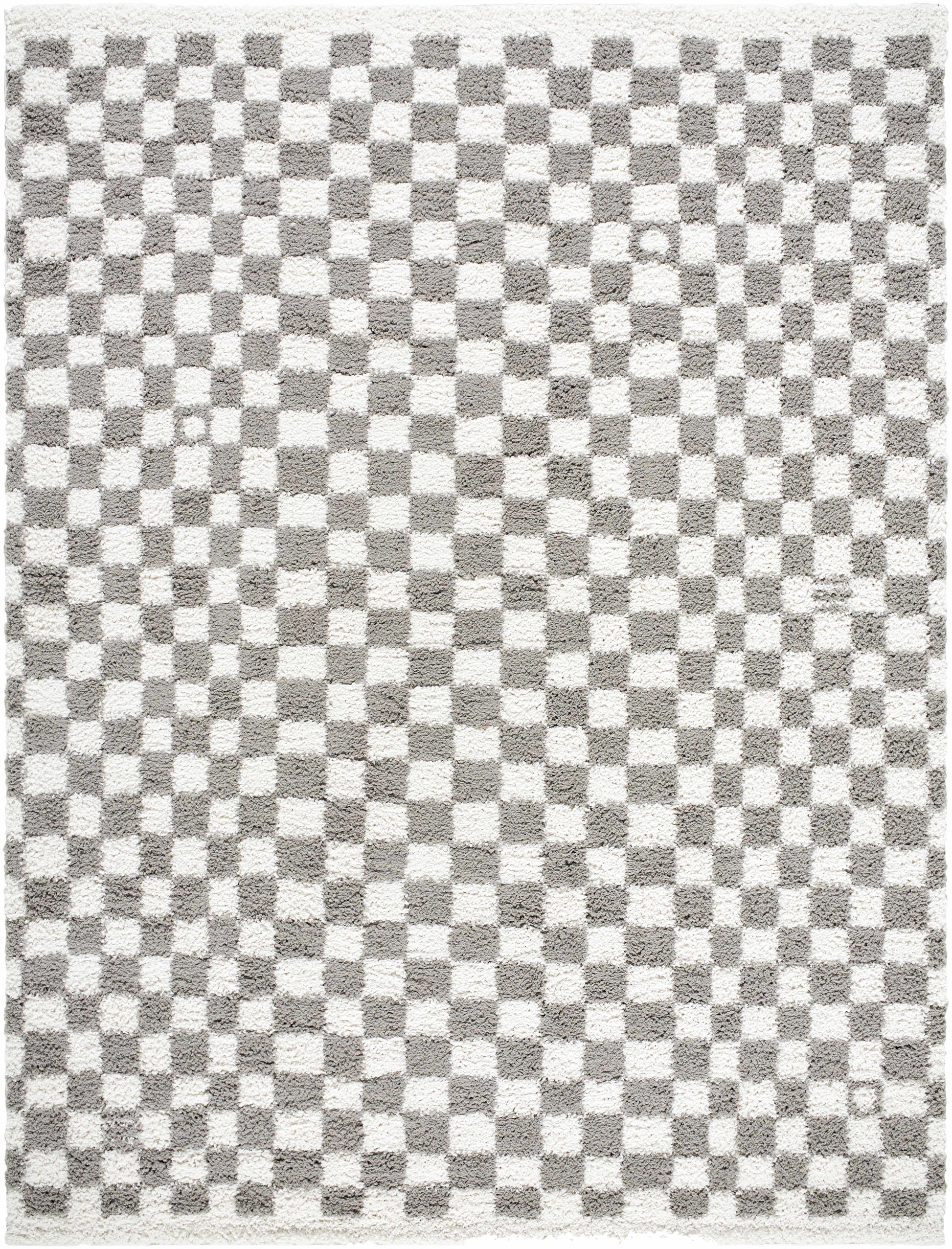 Kieu Taupe Checkered Plush Rug - Tree of Life