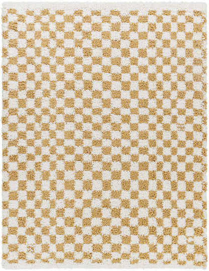 Kieu Mustard & Ivory Checkered Area Rug - Tree of Life