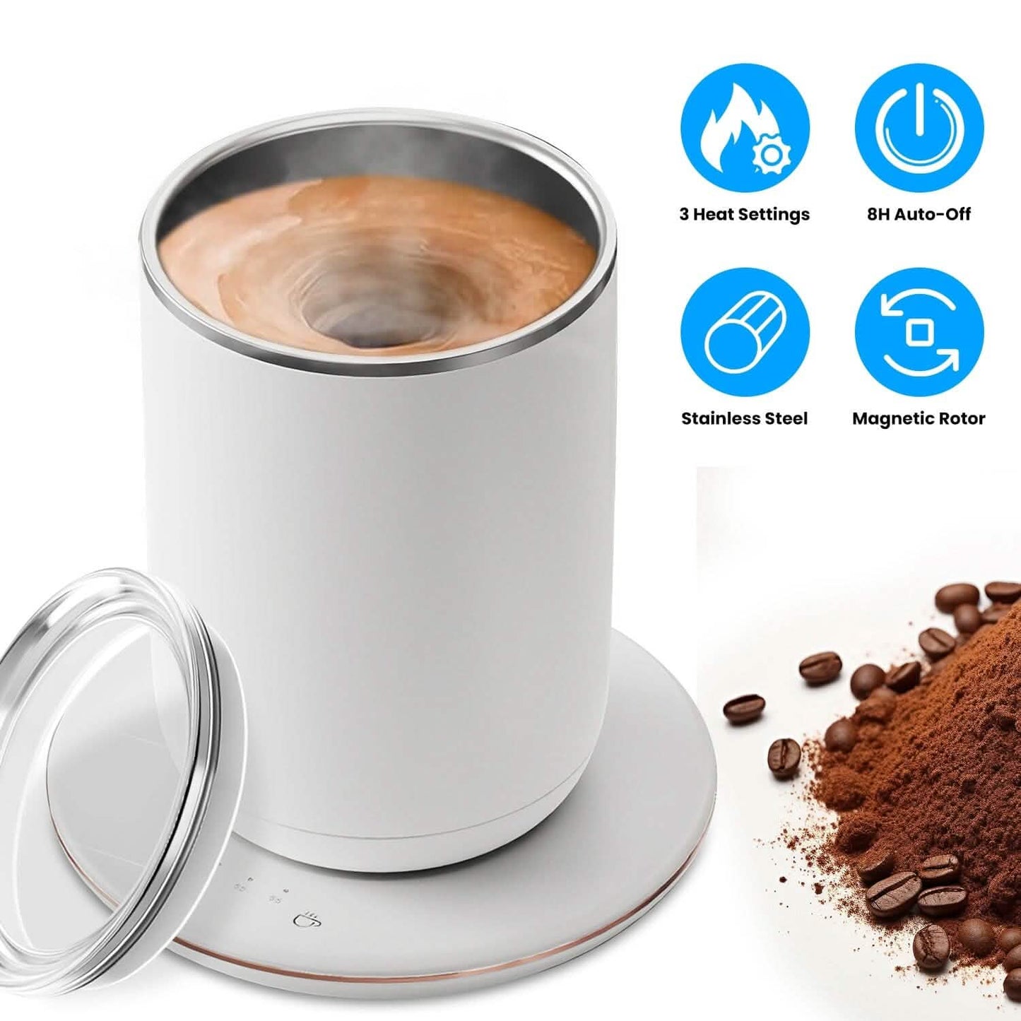 Self Stirring Coffee Mug with Lid Temperature Control 3 Heat Settings - Tree of Life