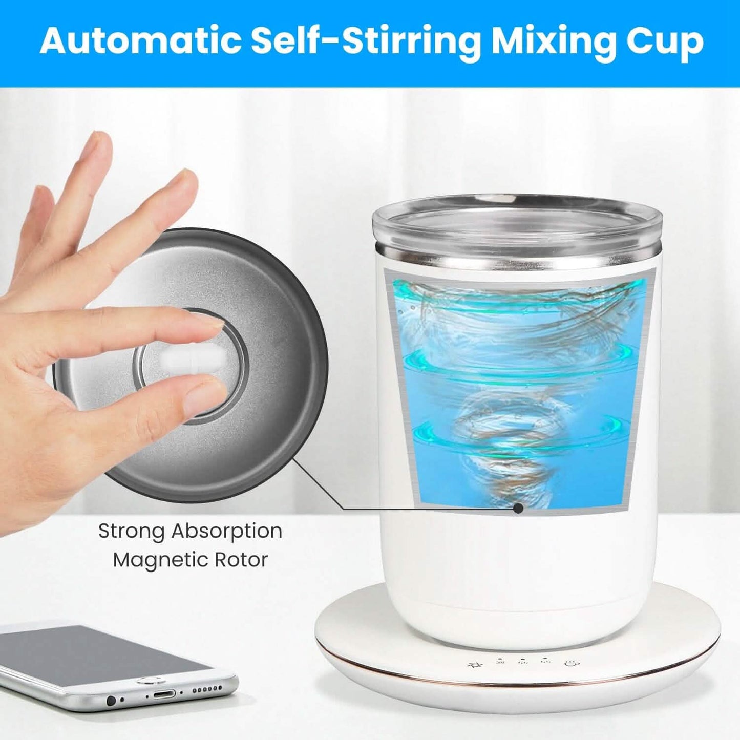 Self Stirring Coffee Mug with Lid Temperature Control 3 Heat Settings - Tree of Life