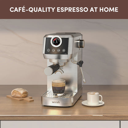 Wirsh 20 Bar Espresso Machine with Plastic Free Portafilter and Steamer, Pressure Gauge, Touch Screen, Full Stainless Steel (Home Barista Plus) - Tree of Life