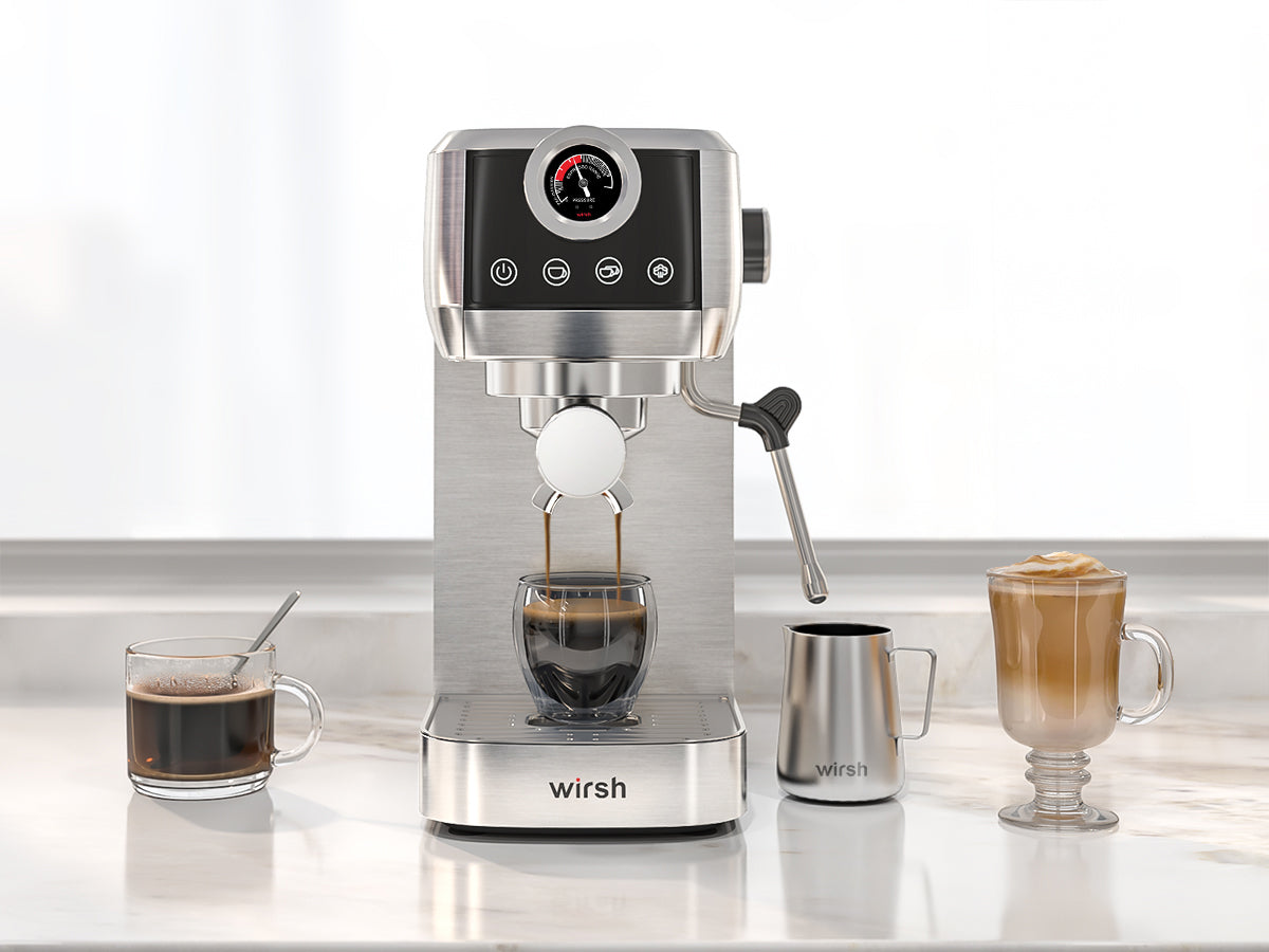 Wirsh 20 Bar Espresso Machine with Plastic Free Portafilter and Steamer, Pressure Gauge, Touch Screen, Full Stainless Steel (Home Barista Plus) - Tree of Life