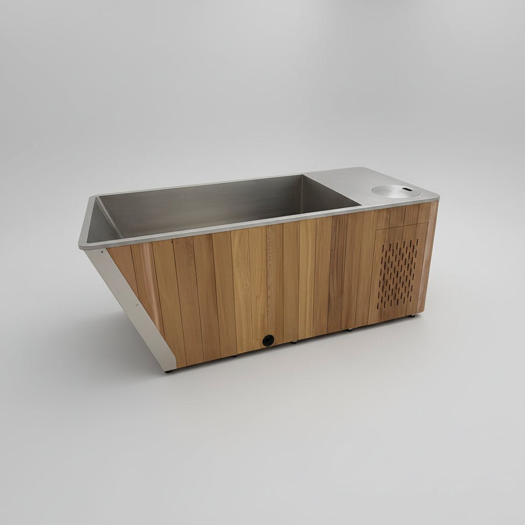 Wood/Stainless Steel Plunge Pool With Integrated Chiller/Heater - Tree of Life